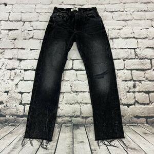 We The Free Womens' Jeans Black Acid Wash Mid Rise Mom Raw Hem Frayed Size 26